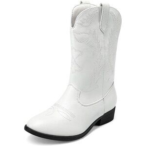 Kids Dark White  Toddler Little Cowboy Western Square Toe Riding Calf Boots